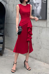 Rotes ärmelloses Midi-Cocktailpartykleid